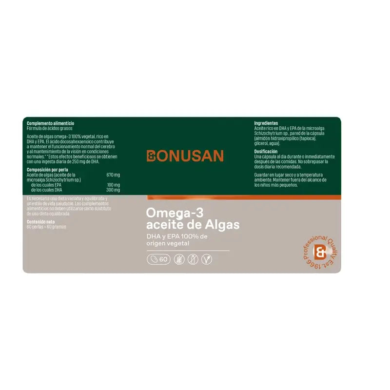 Bonusan Omega-3 Aceite De Algas , 60 perlas