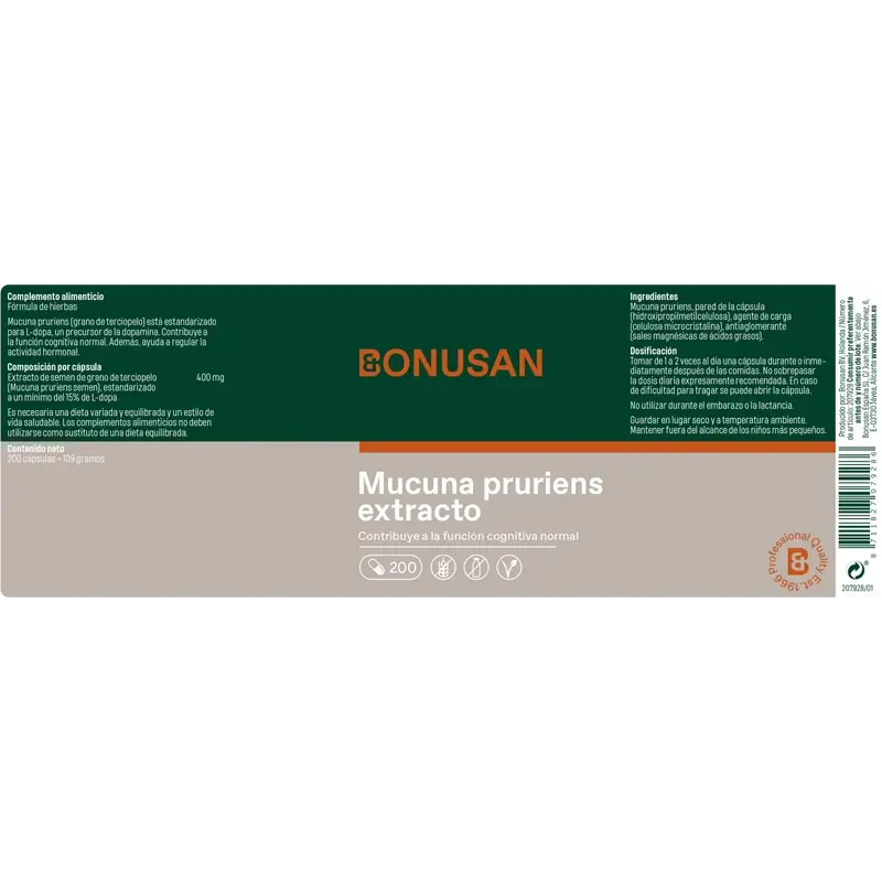 Bonusan Mucuna Pruriens Extracto, 200 cápsulas