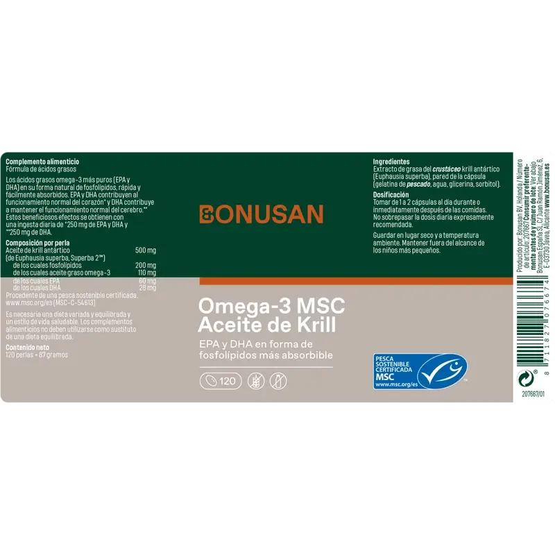 Bonusan Omega-3 Msc Aceite De Krill, 120 perlas