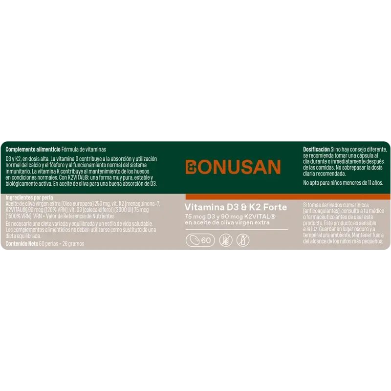 Bonusan Vitamina D3 & K2 Forte, 60 perlas