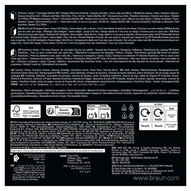 Braun Series 7 71-N1200S Afeitadora Eléctrica 360° Flex Con Recortadora De Precisión