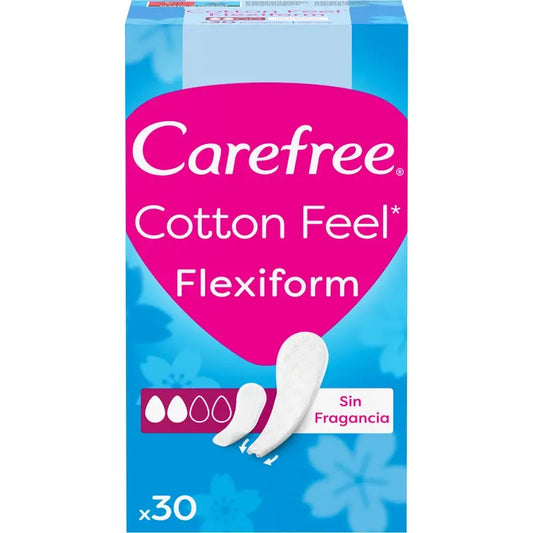 Carefree Cotton Flexiform Salvaslip Absorbencia Nomal Sin Fragancia, 30 Unidades