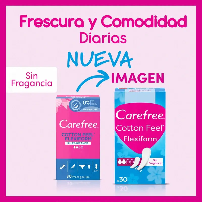 Carefree Cotton Flexiform Salvaslip Absorbencia Nomal Sin Fragancia, 30 Unidades