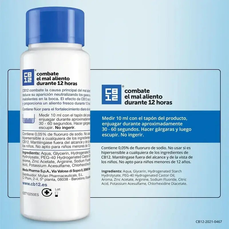 CB12 Mint Enjuague Bucal Halitosis Sabor Menta, 250 ml
