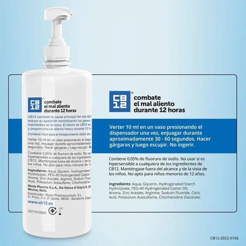 CB12 Mint Enjuague Bucal Halitosis Sabor Menta, 1000 ml