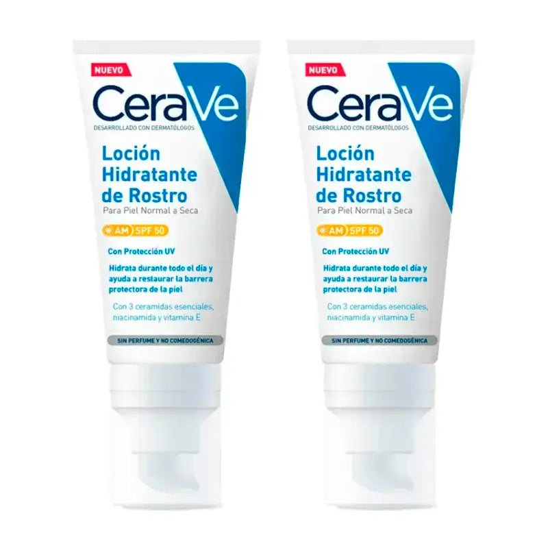 CeraVe Duplo Loción Hidratante Facial Spf 50, 2X52 Ml
