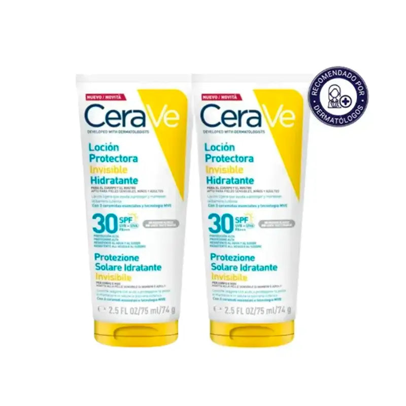 Cerave Loción Protectora Invisible Hidratante Spf 30 Con 3 Ceramidas, Pack 2 x 75 ml