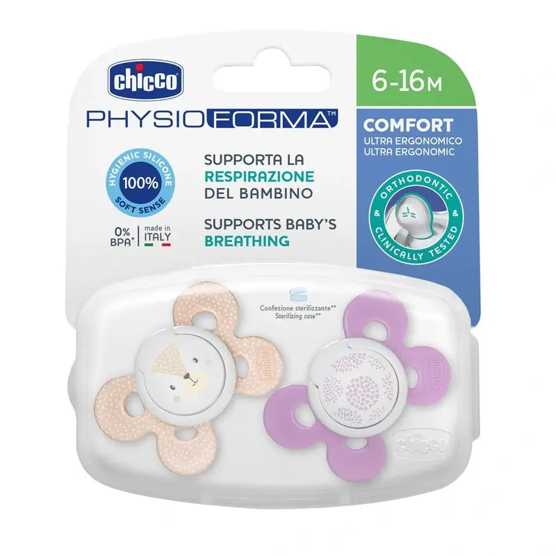 Chicco Chupete Physio Comfort Silicona Rosa 6-16M 2 Unidades Surtidos