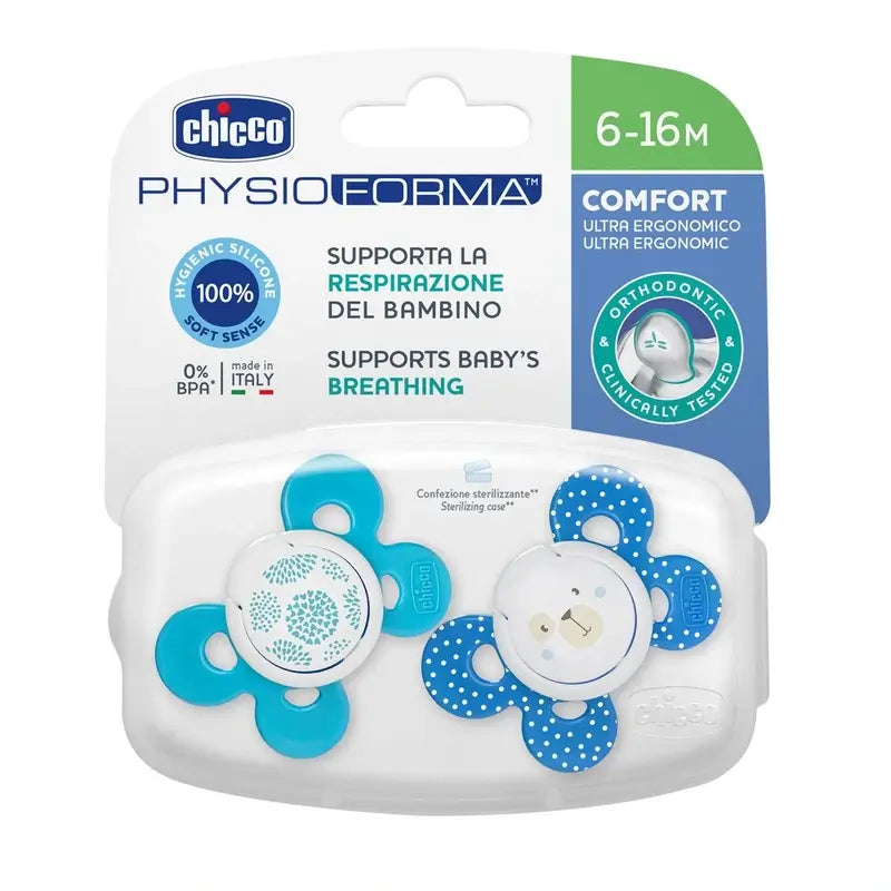 Chicco Chupete Physio Comfort Silicona Azul 6-16M 2 Unidades Surtidos