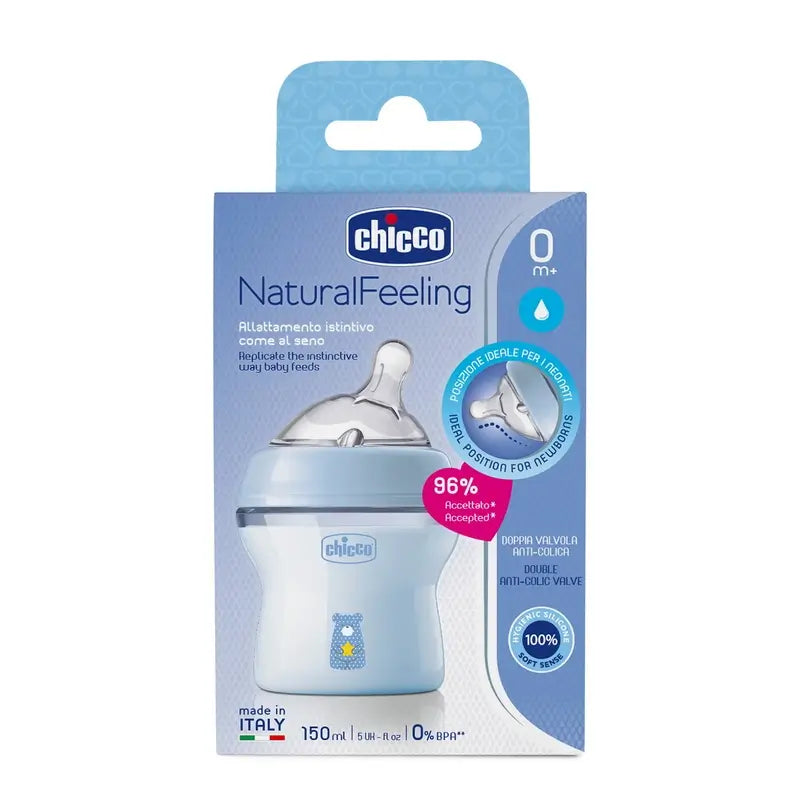 Chicco Biberón Naturalfeeling Azul Flujo Lento 150Ml 0M+
