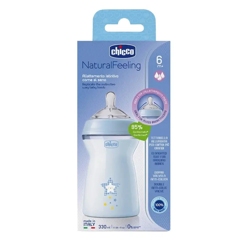 Chicco Biberón Naturalfeeling Azul Flujo Rápido 330Ml 6 M+