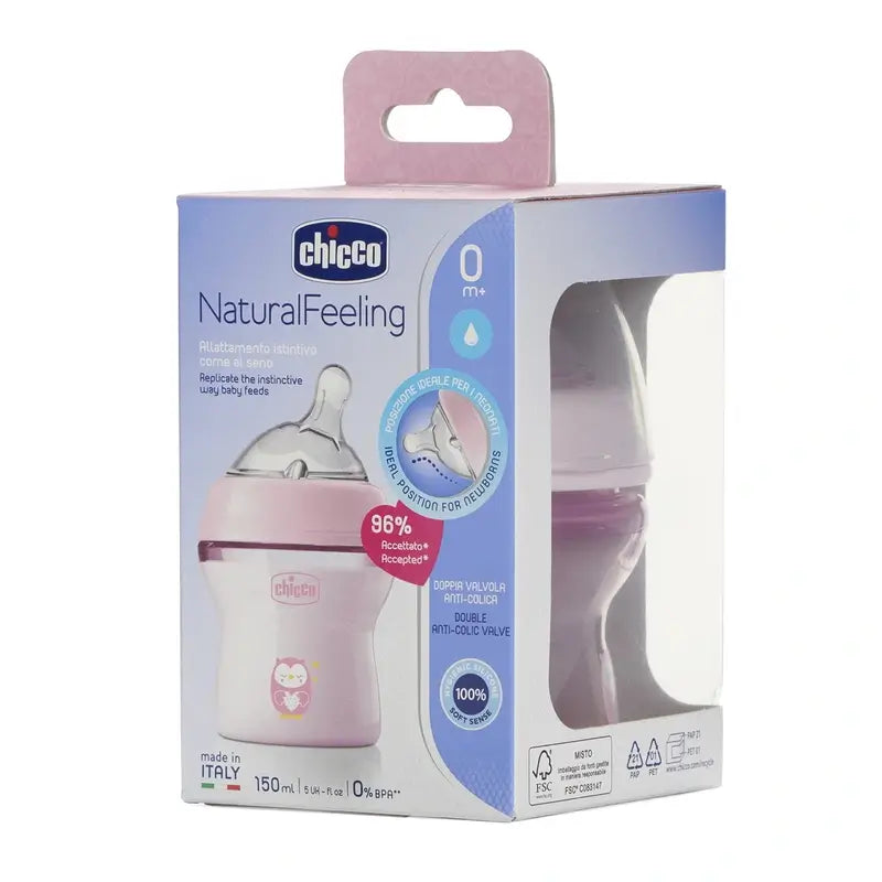 Chicco Biberón Naturalfeeling Rosa Flujo Lento 150Ml 0M+