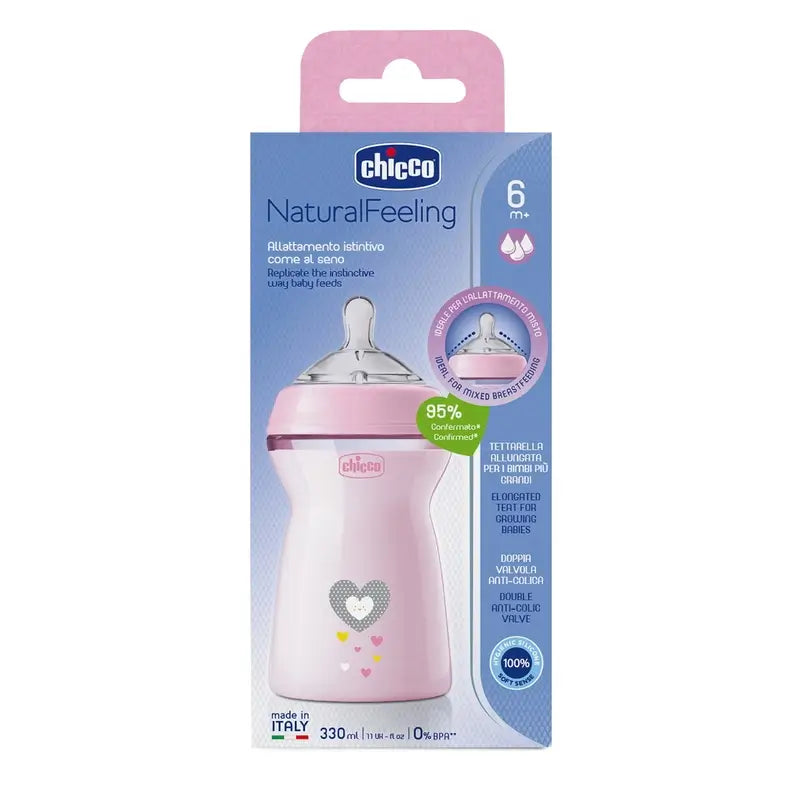 Chicco Biberón Naturalfeeling Rosa Flujo Rápido 330Ml 6 M+