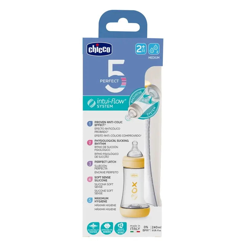 Chicco Biberón Perfect5 Neutro Flujo Medio 240 Ml 2M+