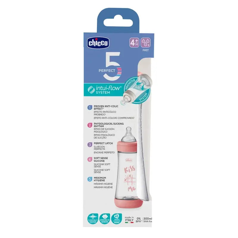 Chicco Biberón Perfect5 Rosa Flujo Rápido 300Ml 4M+