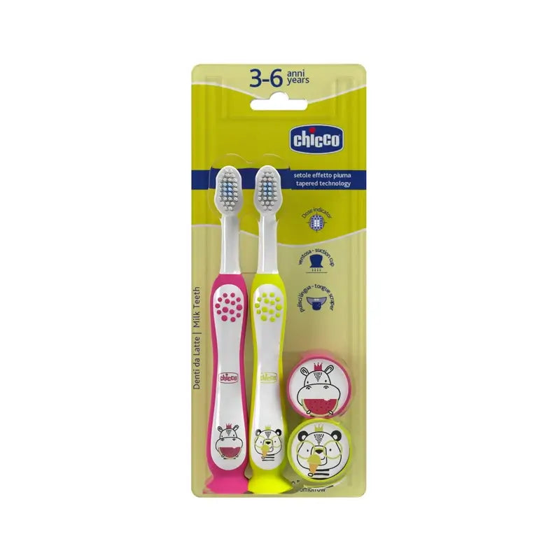 Chicco Bipack Cepillo De Dientes Hippo-Panda 3-6Y