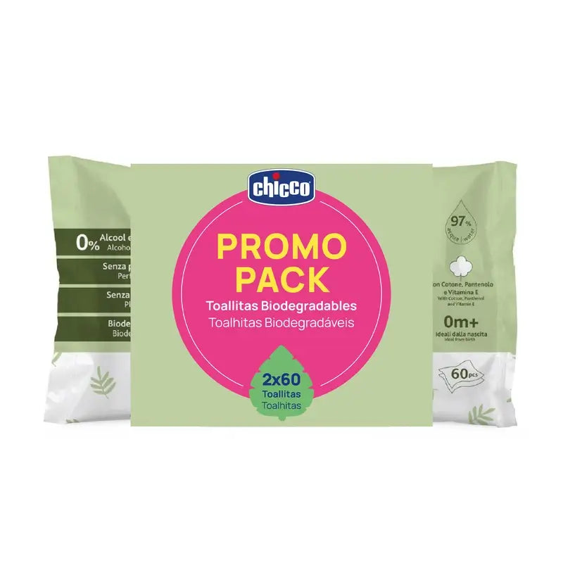 Chicco Bipack Toallitas Limpiadoras Biodegradables 2X60 Unidades