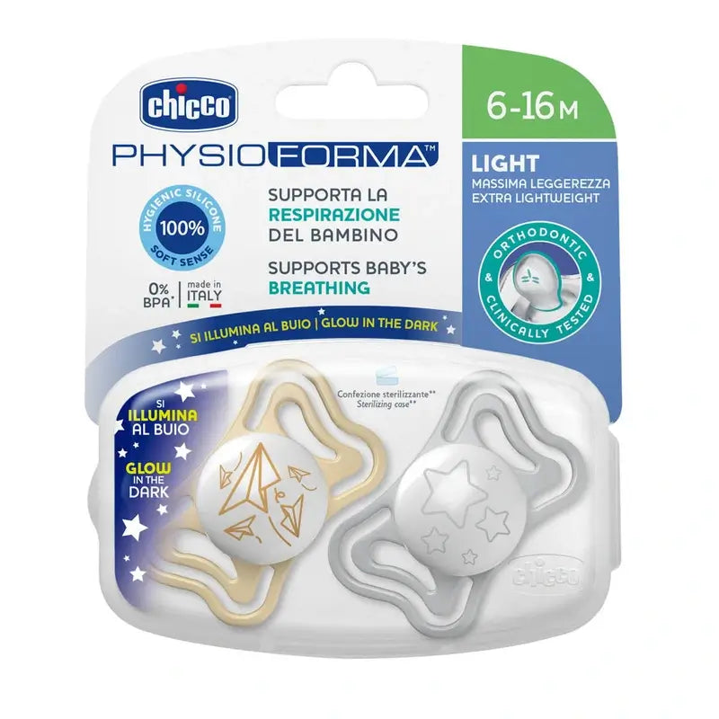 Chicco Chupete Physio Light Luminoso Silicona 6-16M 2 Unidades