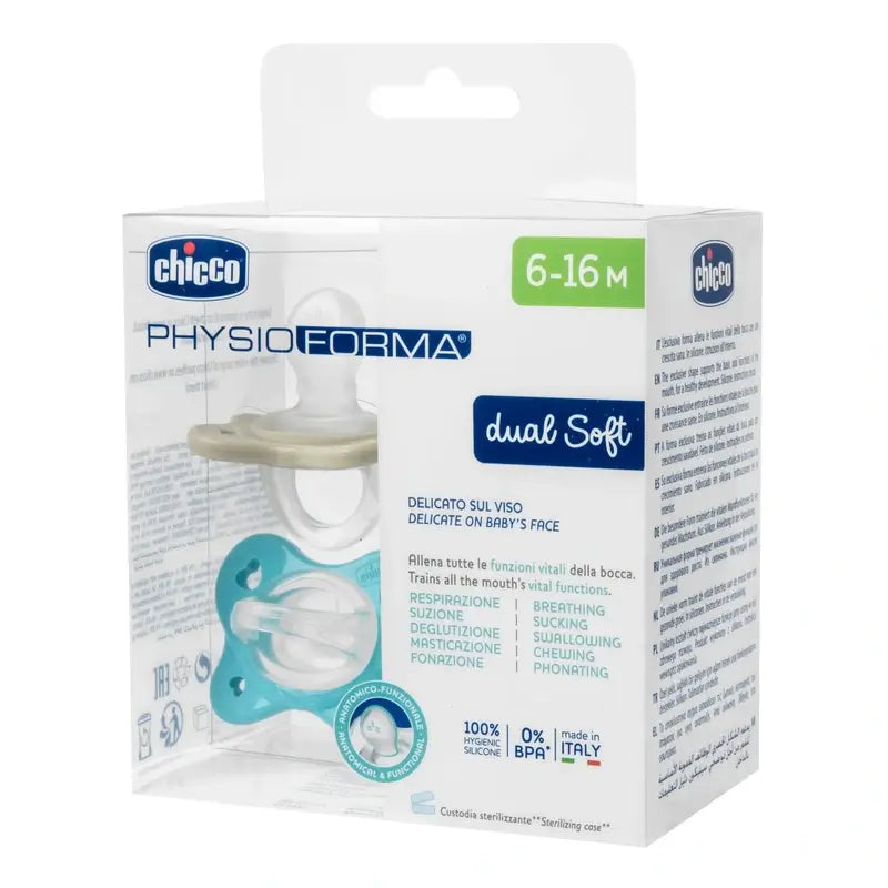 Chicco Chupete Physioforma Dual Soft Silicona Azul 6-16M 2 Unidades