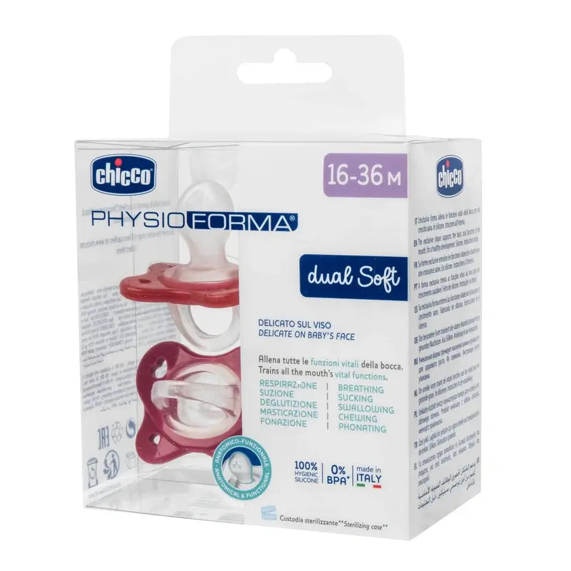 Chicco Chupete Physioforma Dual Soft Silicona Rosa 16-36M 2 Unidades