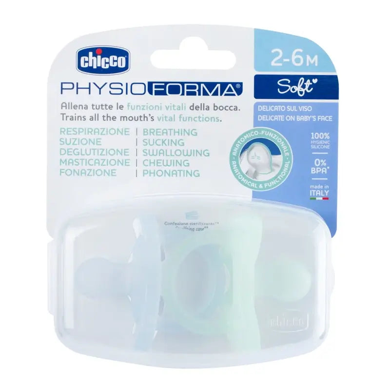 Chicco Chupete Physioforma Soft Azul 2-6M 2 Unidades