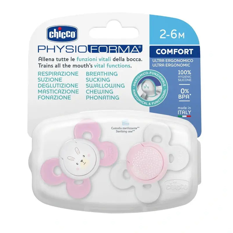 Chicco Chupete Physio Comfort Silicona Rosa 2-6M 2 Unidades Surtidos