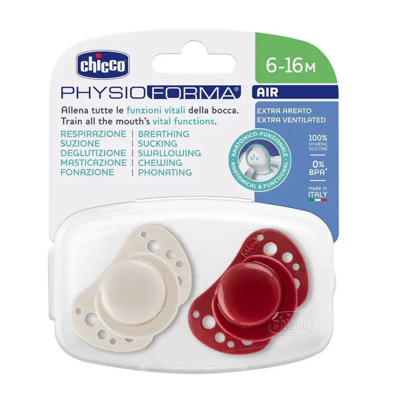 Chicco Chupete Air Silicona Rojo 6-16M 2 Unidades