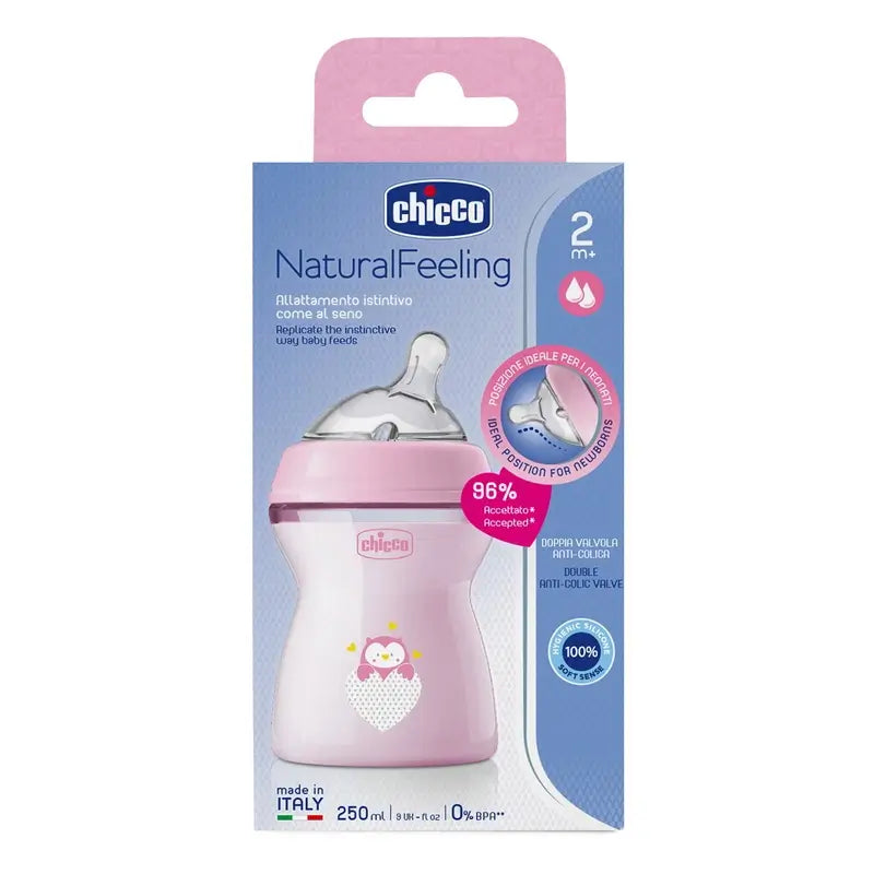 Chicco Biberón Naturalfeeling Rosa Flujo Medio 250Ml 2M+
