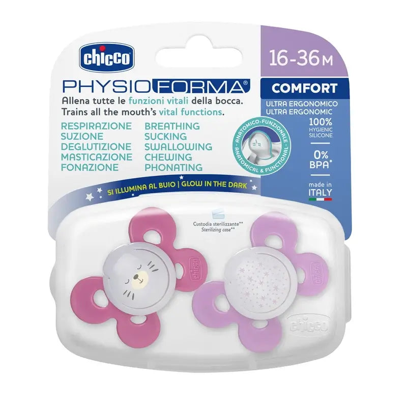 Chicco Chupete Physio Comfort Silicona Rosa 16-36M 2 Unidades Surtidos