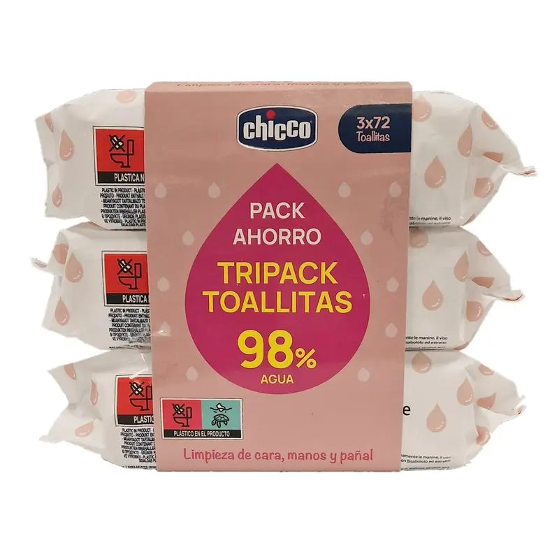 Chicco Tripack Toallitas Delicadas Con Tapa 3X72 Unidades