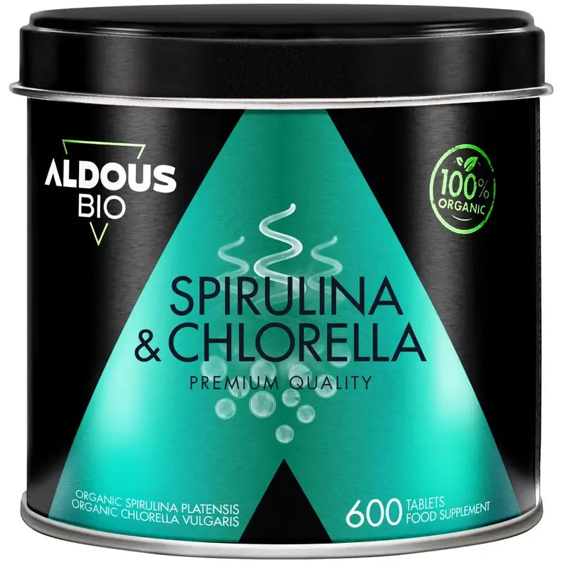 Aldous Chlorella y Espirulina Ecológica Premium, 600 unidades