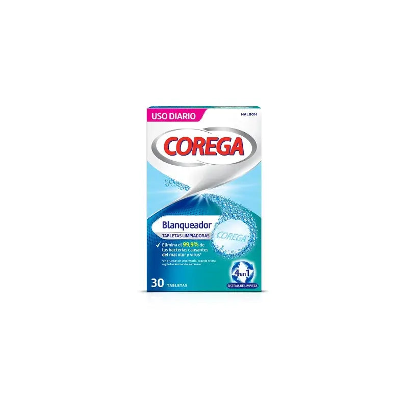 Corega Blanqueador Tabletas Limpiadoras, 30 unidades