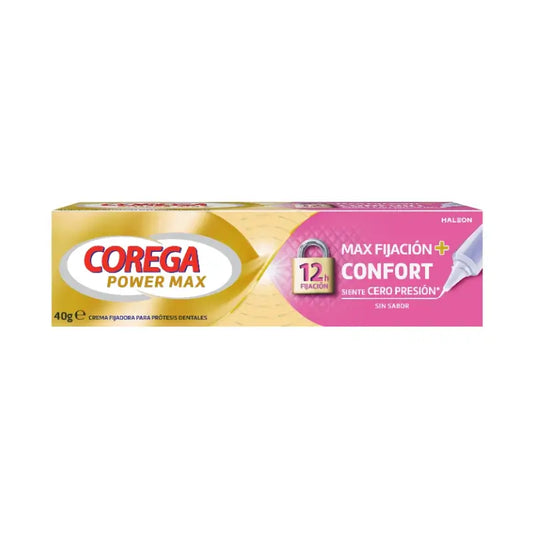 Corega Max Fijación + Confort Crema Fijadora para Prótesis Dentales, 40 gr