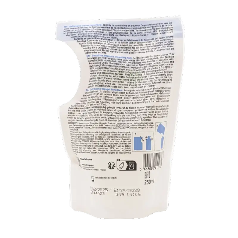 Corine De Farme Recambio Doypack Gel Higiene Íntima Sensitive Bio, 250 ml