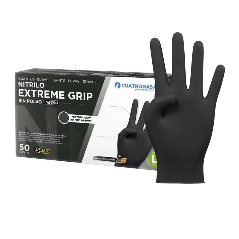Cuatrogasa Guante Nitrilo Extreme Grip Negro L Negro, 100 unidades
