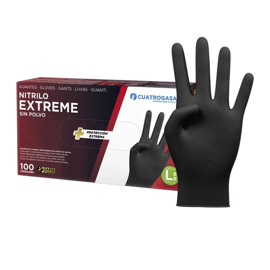 Cuatrogasa Guante Nitrilo Extreme Negro L, 100 unidades