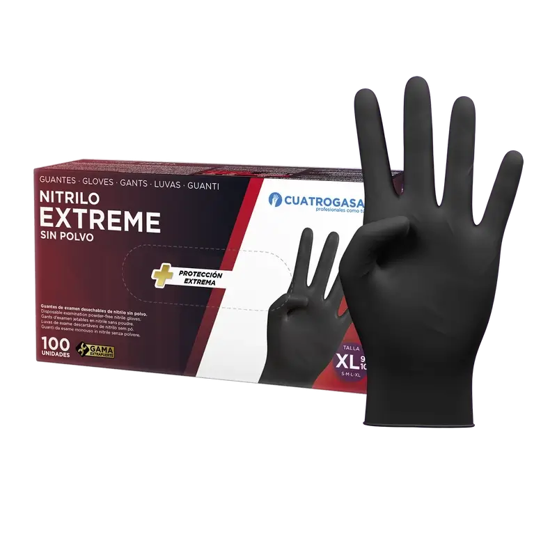 Cuatrogasa Guante Nitrilo Extreme Negro Xl, 100 unidades