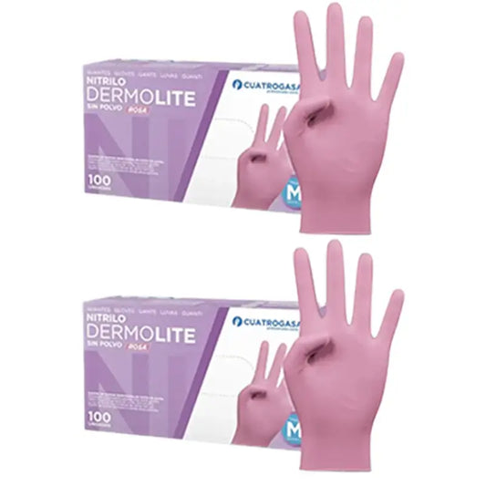 Cuatrogasa Guantes Nitrilo Dermolite Sin Polvo Rosa Talla M, 2X100 Unidades