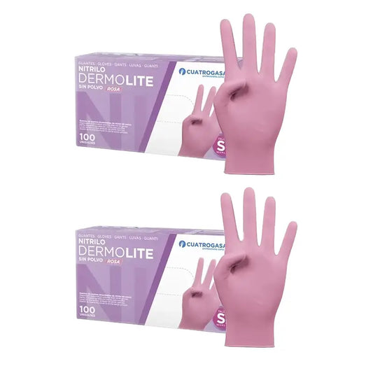 Cuatrogasa Guantes Nitrilo Dermolite Sin Polvo Rosa Talla S, 2X100 Unidades
