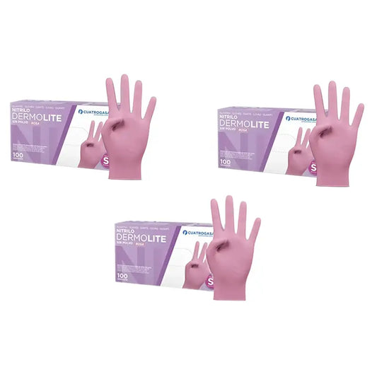 Cuatrogasa Guantes Nitrilo Dermolite Sin Polvo Rosa Talla S, 3X100 Unidades