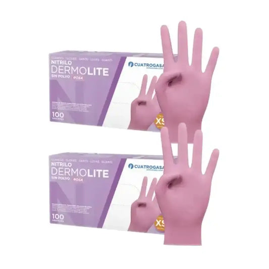 Cuatrogasa Guantes Nitrilo Dermolite Sin Polvo Rosa Talla Xs, 2X100 Unidades