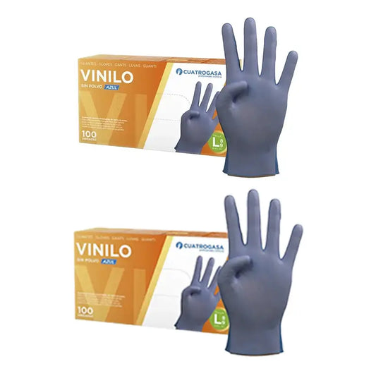 Cuatrogasa Guantes Vinilo Sin Polvo Azul Talla L, 2X100 Unidades