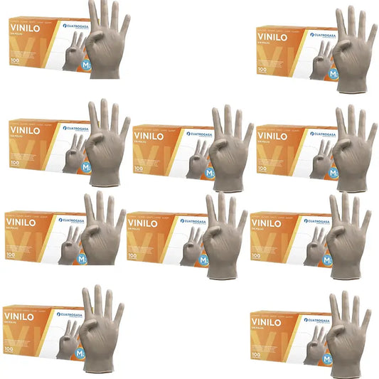 Cuatrogasa Guantes Vinilo Sin Polvo Transparente Talla M, 10X100 Unidades