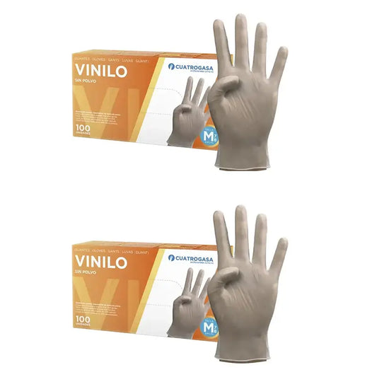 Cuatrogasa Guantes Vinilo Sin Polvo Transparente Talla M, 2X100 Unidades