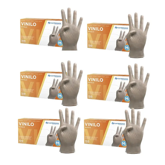 Cuatrogasa Guantes Vinilo Sin Polvo Transparente Talla M, 6X100 Unidades