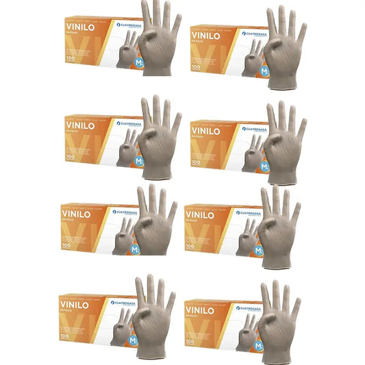 Cuatrogasa Guantes Vinilo Sin Polvo Transparente Talla M, 8X100 Unidades