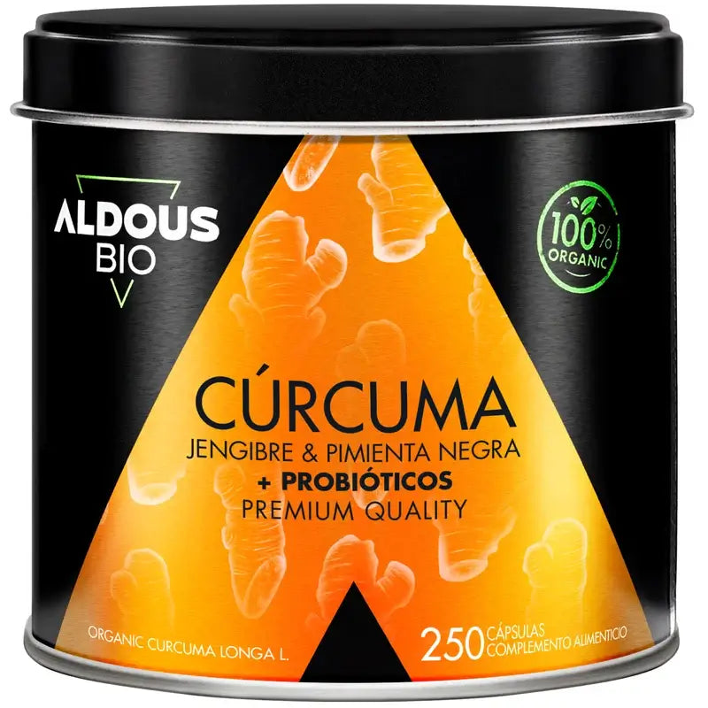 Aldous Bio Cúrcuma con Jengibre y Pimienta Negra con Probióticos, 250 cápsulas