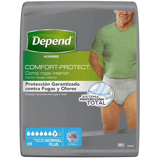 Depend Normal L/Xl Pañal Adulto Hombre , 9 unidades