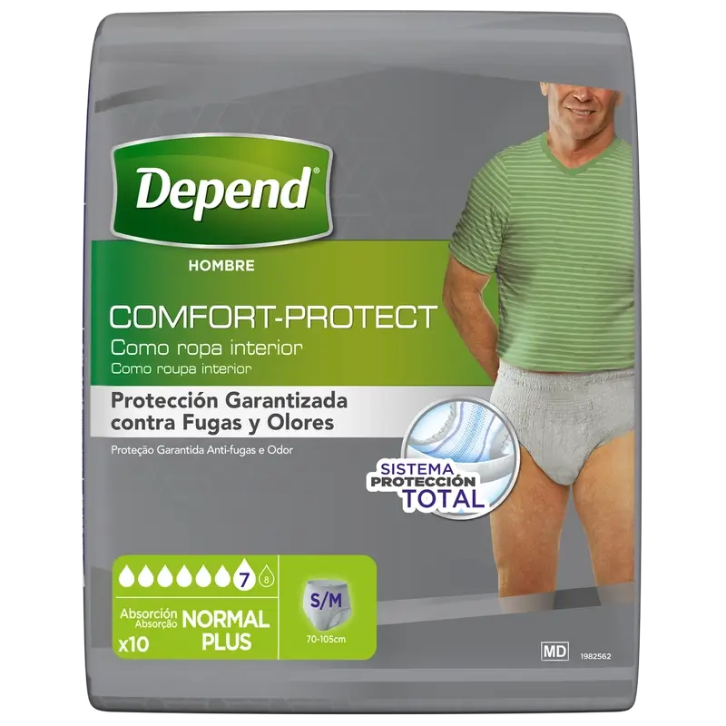 Depend Normal S/M Pañal Adulto Hombre , 10 unidades