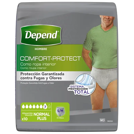 Depend Normal S/M Pañal Adulto Hombre , 10 unidades
